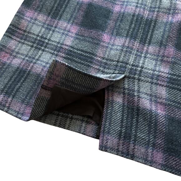 L.L. Bean tartan plaid wool blend skirt Sz 14 Purple pencil preppy academia - Picture 10 of 11
